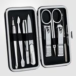 777 THREE SEVEN Manicure Set (8 pcs) TS-377VC, Ear Pick, Nail File, Cuticle Trimmer, Nail Clipper, Beauty Scissors, V-shaped Push Stick, Double-sided Push Stick, Tweezers, Made in Korea, Pedicure Grooming Kit Set