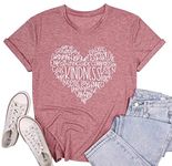 DUTUT Womens Kindness Shirts Love Heart Graphic Tees Inspirational Letter Printed Be Kind Shirt Teacher Casual Tops Pink