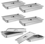 RIEDHOFF 6 Pack Full Size Hotel Pan, [NSF Certified][with Handle & Lid] Commercial Stainless Steel 2.5 Inch Deep Anti-Jamming Steam Table Pan