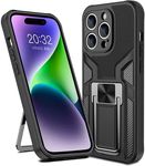 Marsrider Shockproof iPhone 14 Pro Case with Stand, [3 Stand Ways] [Matte Carbon Fiber Back & Soft Silicone Bumper] Slim Non-Slip iPhone 14 Pro Case 6.1'' with Invisible Metal Kickstand 2022, Black