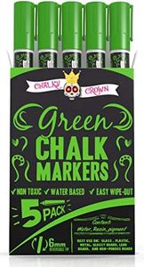 CHALKY CROWN Liquid Chalk Marker Pen - Dry Erase Marker - Chalk Markers for Chalkboard Signs, Windows, Blackboard, Glass - 6mm Reversible Tip (Green, 5 Pack)