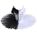 Gymnastics Leotards for Girls Swan Lake Ballerina Costume Feather Rhinestone Camisole Skirted Leotard Hard Organdy Platter Tutu Leotard Skirt for Dance Practice Performance White + Black 7-8 Years