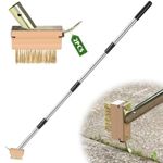 Crack Weeder, Manual Crevice Weeding Tool, Moss Weed Remover Puller Tool Grout Brush with Adjustable Stainless Steel Long Handle for Deck, Paver, Patio, Walkway, Driveway Crack - 2 Weed Brush Heads