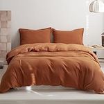 Simple&Opulence Muslin Single Duvet Cover Set,100% Cotton Ultra Soft and Lightweight Seersucker Bed Duvet Cover with 1 Pillowcase (135×200cm,Burnt Orange)