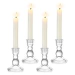 Inweder Glass Taper Candle Holders - Cute Candlestick Holders, 4Pcs Clear Candle Stick Candle Holder, Modern Tapered Candlestick Holders for Standard Candles for Wedding Christmas Home Decor