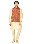 Modern Garments Mens Golden Kurta Set with Designer Nehru/Ethnic Jacket (38, Golden/Maroon)