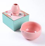 ZENRC Traditional Matcha Bowl with Pouring Spout and Whisk Holder (Reshaper) - Handmade Japanese Style Matcha Chasen Ritual Kit- 22oz Big Salad Porridge Juice Bowl Chawan (Baby Pink)