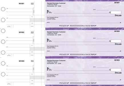 ABC Manual Checks for Business 3 on a Page with Stub Voucher, 100 Checks (Purple)