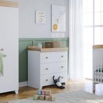 Little Acorns Classic 2 in 1 Nursery Dresser Chest and Baby Changing Table Storage Organizer with 3 Drawers – White and Oak Two Tone