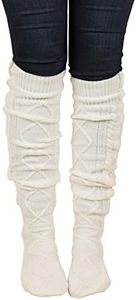 Floral Find Women's Cable Knit Knee-High Winter Boot Socks Extra Long Thigh Leg Warmers Stocking, White, Medium