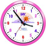 Teacher's Choice Pink Educational Day and Night Metal Frame Wall Clock | Silent Operation - Time Teaching Clock Perfect for Classrooms and Kid's Bedrooms (Pink)