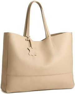 ADORATTI Italian Leather Tote Bag for Women - Large Shoulder Shopper, Fits 16” Laptop, Key Leash, Made in Italy - Light Stone