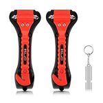 ELZO Car Safety Hammer 2 in 1 Emergency Escape Tool Window Breaker and Seat Belt Cutter Rescue Kit with Survival Whistle (Red 2 Pack)