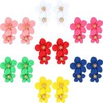 7 Pairs Boho Flower Stud Earrings for Women Girls, Flower Shaped Daisy Earrings with Gold Bud (Elegant Style)