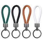 4 Pcs Braided Leather Key Chains, 4 Colors Woven Keychain Ring, Car Door Key Chains for Ladies Men Kids, with 360° Rotatable Round Ring