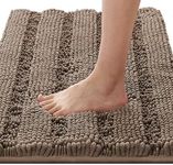 H.VERSAILTEX Bathroom Rugs Bath Rugs for Bathroom Non Slip Bath Mats Extra Thick Chenille Striped Rug 17" x 24" Absorbent Soft Shaggy Washable Dry Fast Bath Mats for Bathroom Floor - Taupe Brown