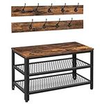 HOOBRO Coat Rack Shoe Bench Set, Industrial Entryway Shoe Rack Organizer with Coat Hooks, Stable Hall Tree, Hat and Coat Stand, Sturdy Steel Frame, Rustic Brown and Black BF17MT01