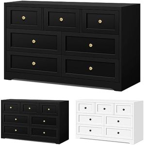 ALFORDSON Chest of Drawers Hallway Tallboy, Bedroom Dresser with 7 Drawers with Wooden Knob, Living Room Side Cabinet Standing Storage Cupboard, Indoor Furniture Home Organiser Sideboard(Black)