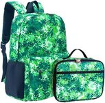 Fenrici Green Backpack and Lunch Box Matching Set for Boys and Girls, School Bag with Laptop Compartment and Insulated Lunch Box, Green Pixel