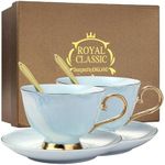 XUDREZ Porcelain Tea Cup Coffee Mug Set for Morning Tea -with Coffee Cup + Saucer + Teaspoon Sets of 2, 200ml