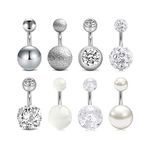 Longita 8PCS 6mm Belly Bars Belly Button Jewellery Rings 14G Stainless Steel Body Piercing Bananabells for Women Girls