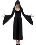 NANAMEEI Women Halloween Costume Adult Cosplay Magic Witch Long Dress with Hooded Black L