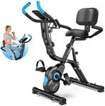 Birdfeel Foldable Exercise Bike, Multifunctional Indoor Stationary Bikes for Home with 8-Level Magnetic Resistance, Quiet Workout Bike with Arm Resistance Bands, LCD Monitor, 300LBS Capacity (Blue)