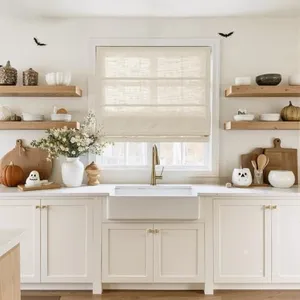 TWOPAGES Linen Roman Shades for Windows Custom Cordless Blinds for Indoor Windows,French Doors,Bedroom, Living Room, Bathroom(Sand Beige, Custom Made)