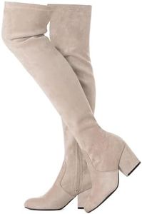 N.N.G Women Over The Knee Boots, Taupe, Stretch Suede, Almond Toe, 3 Inch Block Heel, Side Zipper, Formal Winter Boots, Size 10