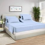 Flex Top Split Queen Sheet Set for Adjustable Beds- 100% Cotton Sheets- Sleep Number bed sheets Split Queen - 4PC Bed Sheet Set - 15" Deep,top Split Queen Light Blue Solid- Split Down 34" from The top