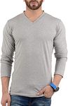 Decrum Gray Long Sleeve V Neck T Shirt - V Neck Tshirts Men | [40001045] Vneck LGS, XL