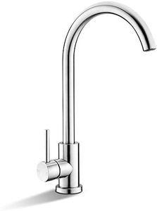 Cefito Kitchen Tap, 360° Gooseneck Sink Mixer Taps Spray Head Rotating Faucet Water Aerator for Home Bathroom Laundry, Brass Body Hot and Cold Switch Silver