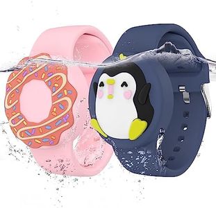 Waterproof Air tag Bracelets for Kids (2 Pack) - Soft Silicone Hidden Air tag Wristband - Lightweight GPS Tracker Holder Compatible with Apple Airtag Band for Child (Penguin/Donut)