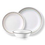 Corelle Dinnerware Set (12pc Set, Paloma)-Dinner Set for 4 | Includes 4 x: Dinner Plates, Side Plates & Bowls | 80% Recycled Glass | 3 X More Durable, Half the Space & Weight of Traditional Ceramic