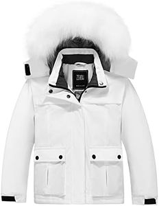 ZSHOW Girls' Outdoor Snowboard Coat Waterproof Warm Fleece Lined Ski Jacket with Removable Hood(White,10-12)