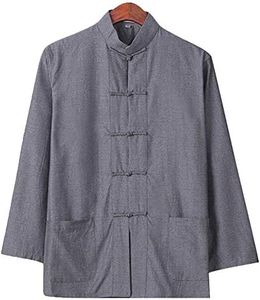 ZooBoo Traditional Long Sleeve Tang Kung Fu Uniform Men's Shirt, mens, Gray, XX-Large
