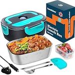 TRAVELISIMO Electric Lunch Box Food Heater 80W 1.5L Thermal Lunch Box for Hot Food, 12V/24V/230V Heated Lunch Box for Car Truck & Office, Stainless Steel Hot Lunch Box, Heated Lunch Boxes for Adults