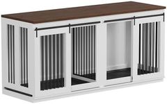 GarveeHome Large Dog Crate Furniture for Large Breed, Heavy Duty Dog Kennel with Divider, All Steel Frame Crate Tv Stand, Farmhouse Furniture Style End Table