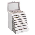 SONGMICS Jewellery Box, 8-Tier Jewellery Organiser, Large Jewellery Case with Big Mirror, 7 Drawers, Large Capacity, Jewellery Storage, Modern Style, Gift for Loved Ones, Cloud White JBC008W02