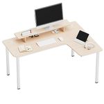 EUREKA ERGONOMIC L Shaped Desk 155x110cm Corner Computer Desk with Monitor Shelf and LED Strip Large Home Office Desk Gaming Desk w Mouse Pad