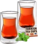 6 oz Turkish Tea Cups - Set Of 2 - Double Walled Clear Glass Cup - Small Coffee Mug - Cafe Latte Espresso or Cappuccino Beverages Mugs by Eparé