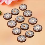 eCraftIndia Brown & White Round Handcrafted Wooden Block Print Tea Light Candle Holders, Diya Stands - Tea Light Holders - Christmas Diwali Decoration Items for Home Decor - Set of 12