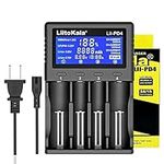 4-Bay 18650 Battery Charger With LCD Display，Fast Charging，Universal Battery Charger for: 26650 20700 18650 18350 17670 17500 16340(RCR123) 14500 AA AAA SC C Size Batteries