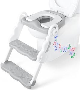 bebeleh Musical & Sound Toddler Potty Training Seat w/Step Stool Ladder - Collapsible & Adjustable Toilet, Pre Assembled Toddler Toilet Seat w/Music & Sounds - Splash Guard & Anti-Slip Steps - Gray