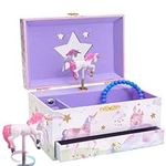 Jewelkeeper Girl's Musical Jewelry Storage Box with Pullout Drawer, Glitter Rainbow and Stars Unicorn Design, The Unicorn Tune