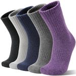 Sandsuced Womens Merino Wool Thermal Walking Socks Warm Winter Cozy Long Heavy Comfy Socks for Ladies Mum Stocking Fillers Women Gifts Thick Crew Work Soft Boot Socks 5 Pairs(Solid Color B)