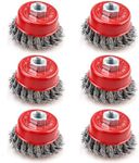 RealPlus 3" Twisted Knotted Wire Cup Brush for Angle Grinders, with 5/8"-11 Arbor for Heavy Cleaning Rust, Stripping and Abrasive (6 Pack)