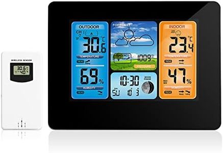 Indoor Outdoor Thermometer Wireless, Weather Station with Atomic Clock,USB197FT（60M） High Precision Temperature Humidity Meter, HD Color Display Weather Thermometer with Barometer Black & White