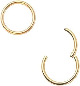Afftiny Nose Ring Hoop Septum Ring Seamless Hinged Hoop Earrings 2pcs 20G Gold 12mm 316L Surgical Steel Clicker Segment Body Cartilage Piercing Jewelry