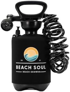 Beach Soul Beach Shower - Portable Pressurised Shower - Manual Pump - Insulated Cover for Hot or Cold Water - Multi-Spray Shower Head - Fits Easily into Any Vehicle - 5 Litre